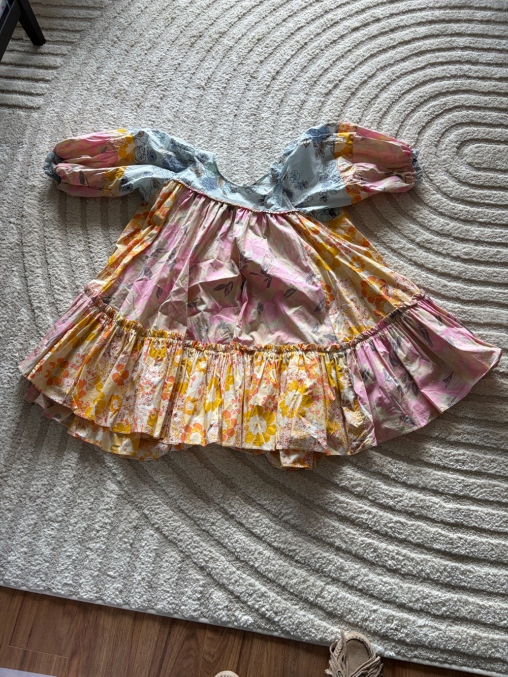 Free People Floral Mini Dress in Pink, Yellow, Blue